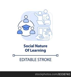 Social nature of learning light blue concept icon. Class teamwork. Learning abstract idea thin line illustration. Isolated outline drawing. Editable stroke. Arial, Myriad Pro-Bold fonts used. Social nature of learning light blue concept icon