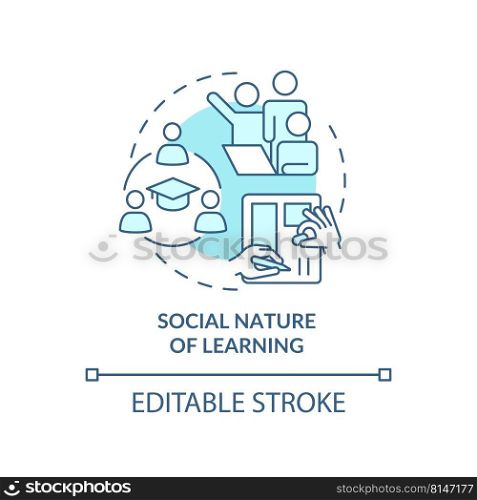 Social nature of learning turquoise concept icon. Teamwork. Principle of learning abstract idea thin line illustration. Isolated outline drawing. Editable stroke. Arial, Myriad Pro-Bold fonts used. Social nature of learning turquoise concept icon