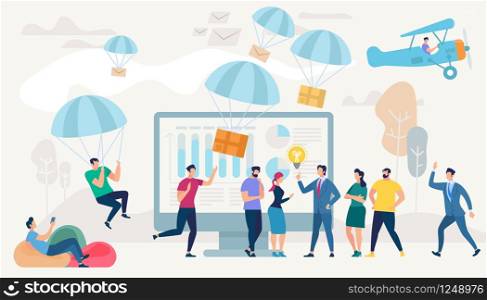Social Network and Teamwork Concept. Communication systems and Digital Technologies. Networking People and Human Communication Set. Messaging App. Flat style Vector Illustration.. Social Network and Teamwork Vector Concept.