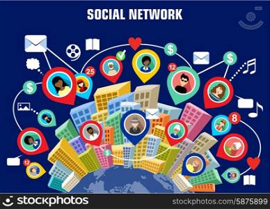 Social network concept. Flat style. Infographic design. Communication systems and technologies.Vector illustration