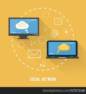 Social network concept in flat design. Set for web and mobile applications