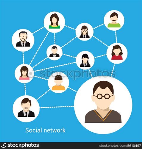 Social network concept with male and female avatars connected vector illustration