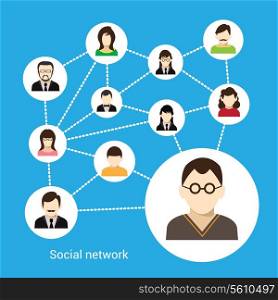 Social network concept with male and female avatars connected vector illustration