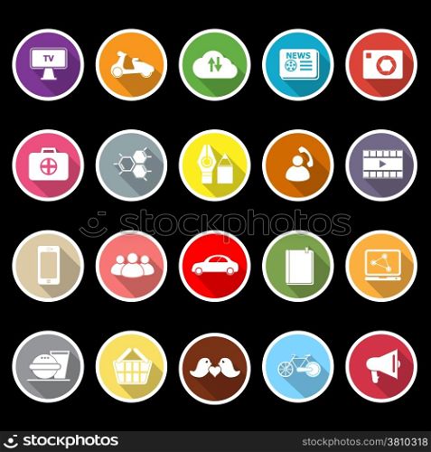 Social network flat icons with long shadow, stock vector