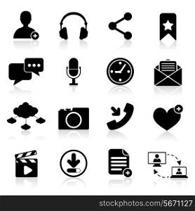 Social network icons black set with web navigation elements isolated vector illustration