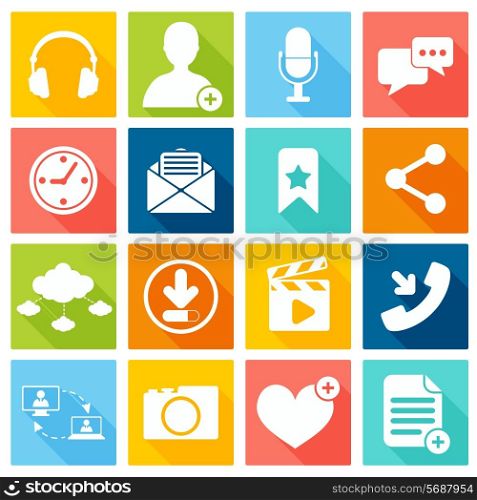 Social network icons flat set with web interface elements isolated vector illustration