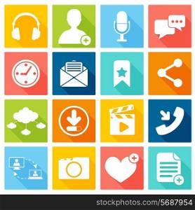 Social network icons flat set with web interface elements isolated vector illustration