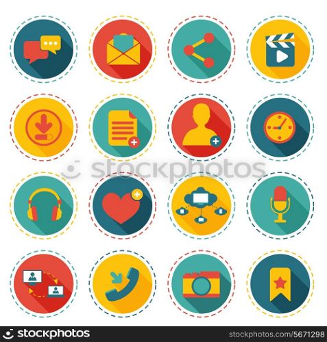 Social network icons round buttons set with communication elements isolated vector illustration