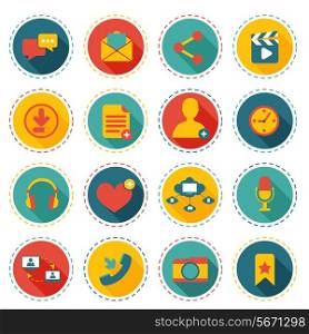 Social network icons round buttons set with communication elements isolated vector illustration
