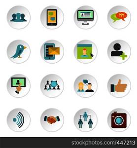 Social network icons set in flat style. Teamwork set collection vector icons set illustration. Social network icons set, flat style