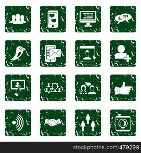 Social network icons set in grunge style green isolated vector illustration. Social network icons set grunge