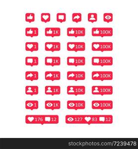 Social network icons set. Like comment follow view symbols. Vector EPS 10