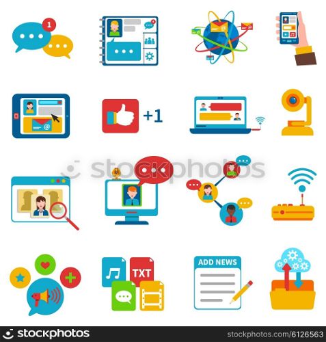 Social Network Icons Set . Social network icons set with online communication symbols flat isolated vector illustration