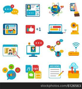 Social Network Icons Set . Social network icons set with online communication symbols flat isolated vector illustration