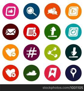 Social network icons set vector colorful circles isolated on white background . Social network icons set colorful circles vector