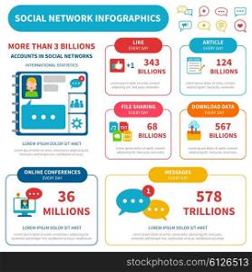 Social Network Infographic Set . Social network infographic set with accounts and articles symbols flat vector illustration