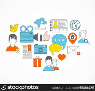 Social network media flat set icons with personal page cloud service bookmark vector illustration