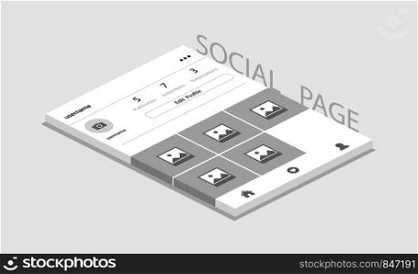 Social network photo frame with shadow, Profile page. Social page for the application. Isometric design. Eps10. Social network photo frame with shadow, Profile page. Social page for the application. Isometric design
