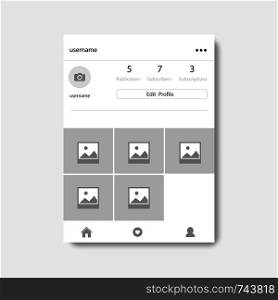 Social network photo frame with shadow, Profile page, vector illustration