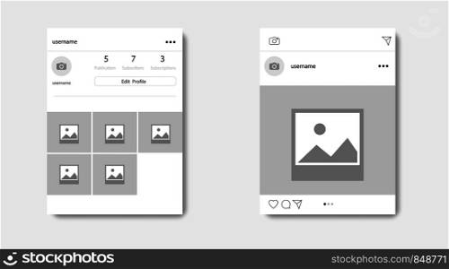 Social network photo frame with shadow, Profile page, vector illustration