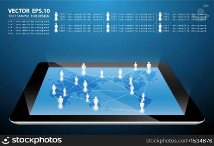 social network structure on touch-screen tablet-pc. Vector illustration