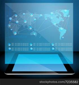 social network structure on touch-screen tablet-pc. Vector illustration