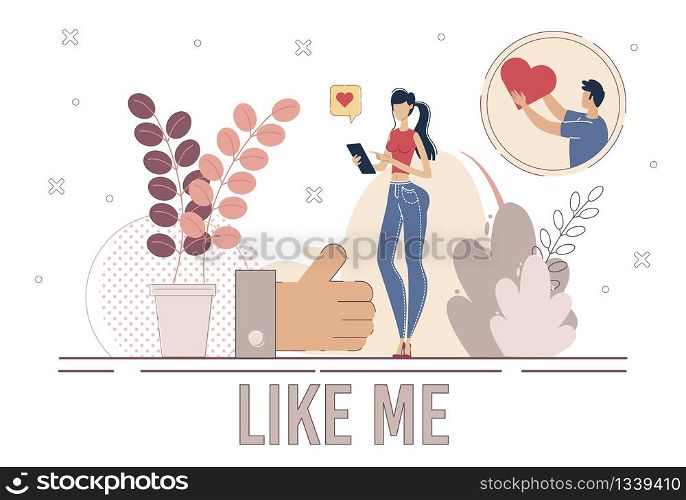 Social Network User Influencer, Blogger Communication with Followers, Subscribers Concept. Woman Posting Content Online, Man Following Blogger, Subscribing on Channel Trendy Flat Vector Illustration