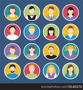 Social network users official and casual dress style avatar icons collection round solid abstract isolated vector illustration