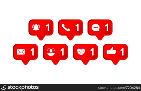 Social networking portal notification. Like icon, notification, message, call icon modern button for web or app store design red symbol isolated on white background. Vector EPS 10. Social networking portal notification. Like icon, notification, message, call icon modern button for web or app store design red symbol isolated on white background. Vector EPS 10.