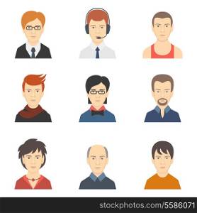 Social networks business private man users profile avatar dress code haircut icons set isolated flat vector illustration