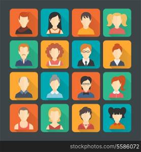 Social networks business private users avatar pictograms solid colors design icons set isolated flat shaded vector illustration