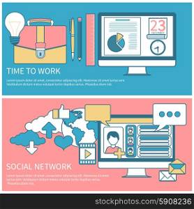 Social networks. Cloud of application icons. Set for web and mobile applications of social media. Business concept in flat design for time to work and work process