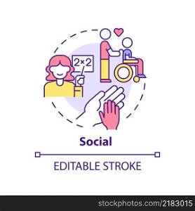 Social occupation concept icon. Work environment type abstract idea thin line illustration. Career helping people. Isolated outline drawing. Editable stroke. Arial, Myriad Pro-Bold fonts used. Social occupation concept icon