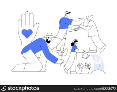Social participation abstract concept vector illustration. Social engagement, team work, civil society participation, happy volunteers, charity people, clean garbage, plant trees abstract metaphor.. Social participation abstract concept vector illustration.