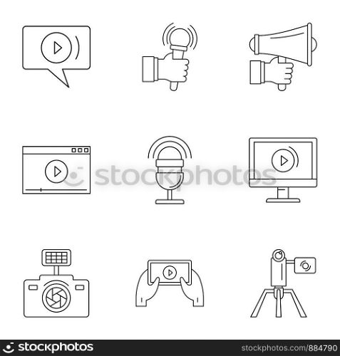 Social photo icons set. Outline set of 9 social photo vector icons for web isolated on white background. Social photo icons set, outline style