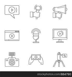Social photo icons set. Outline set of 9 social photo vector icons for web isolated on white background. Social photo icons set, outline style