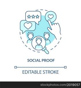 Social proof blue concept icon. Customer behavior pattern. Society influence. Relying on people abstract idea thin line illustration. Vector isolated outline color drawing. Editable stroke. Social proof blue concept icon