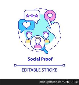 Social proof concept icon. Customer buying behavior pattern. Society influence. Product quality rating abstract idea thin line illustration. Vector isolated outline color drawing. Editable stroke. Social proof concept icon