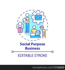 Social purpose business concept icon. Societal entrepreneurship type abstract idea thin line illustration. Mission funding and financing. Vector isolated outline color drawing. Editable stroke. Social purpose business concept icon