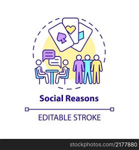 Social reasons concept icon. Communication with friends. Reason to gamble abstract idea thin line illustration. Isolated outline drawing. Editable stroke. Arial, Myriad Pro-Bold fonts used. Social reasons concept icon