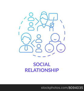 Social relationship blue gradient concept icon. Employee, employer relations. Genograms information abstract idea thin line illustration. Isolated outline drawing. Myriad Pro-Bold font used. Social relationship blue gradient concept icon