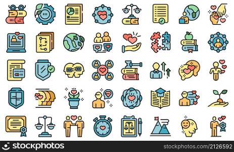 Social responsibility icons set outline vector. Community friend. Care service. Social responsibility icons set vector flat