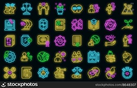 Social responsibility icons set outline vector. Community friend. Care service. Social responsibility icons set vector neon