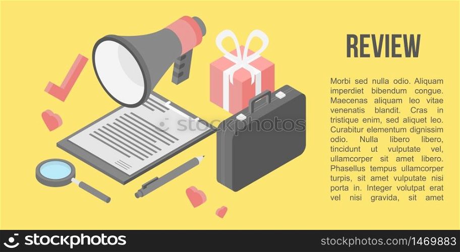 Social review concept banner. Isometric illustration of social review vector concept banner for web design. Social review concept banner, isometric style