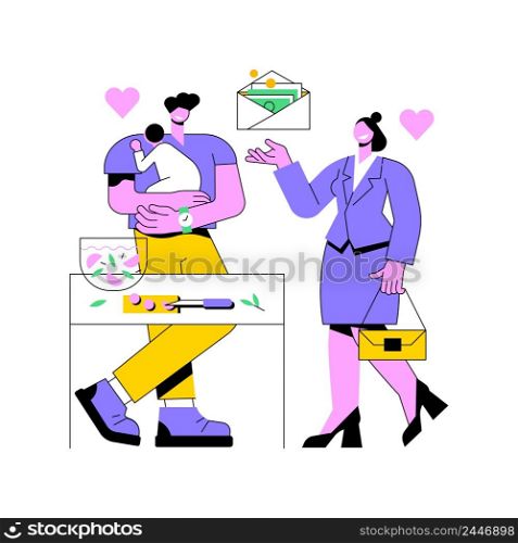 Social role abstract concept vector illustration. Social norms, gender stereotypes, working woman leader, paternity leave, husband cooking, modern family, exchanging roles abstract metaphor.. Social role abstract concept vector illustration.