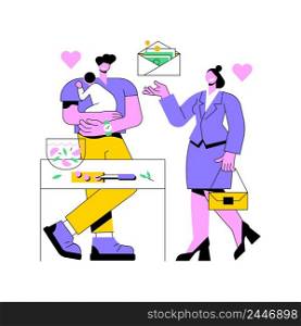Social role abstract concept vector illustration. Social norms, gender stereotypes, working woman leader, paternity leave, husband cooking, modern family, exchanging roles abstract metaphor.. Social role abstract concept vector illustration.
