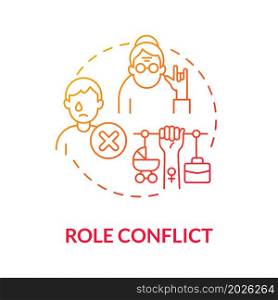 Social role conflict red gradient concept icon. Contradictory person type. Social participation. People with wrong behavior abstract idea thin line illustration. Vector isolated outline color drawing. Social role conflict red gradient concept icon