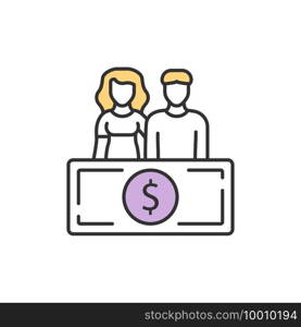 Social security for married couple RGB color icon. Protection against economic risks. Public insurance program. Financial security. Illness, unemployment risk. Isolated vector illustration. Social security for married couple RGB color icon