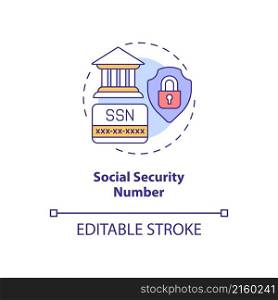 Social security number concept icon. Highly sensitive data. Safe information abstract idea thin line illustration. Isolated outline drawing. Editable stroke. Roboto-Medium, Myriad Pro-Bold fonts used. Social security number concept icon