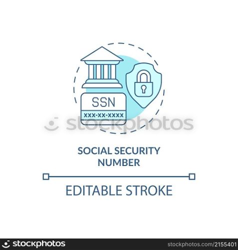 Social security number turquoise concept icon. Highly sensitive data abstract idea thin line illustration. Isolated outline drawing. Editable stroke. Roboto-Medium, Myriad Pro-Bold fonts used. Social security number turquoise concept icon
